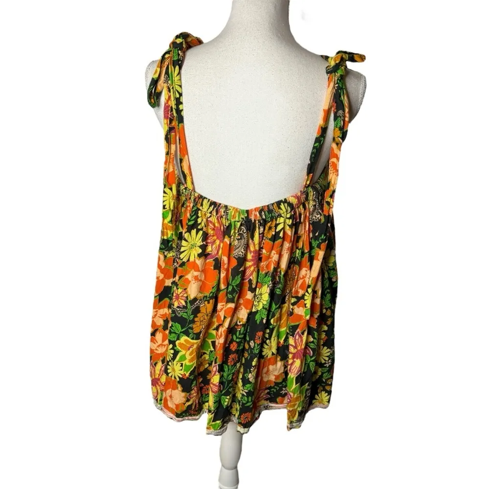 Free People Bali Moroccan Flowers Black Colorful Tie Strap Tank Top XS - Image 7