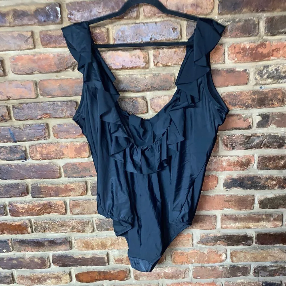 NWT J. Crew Black Ruffle Scoop Back One-Piece Swim Bathing Suit Women's Size 24 - Image 6