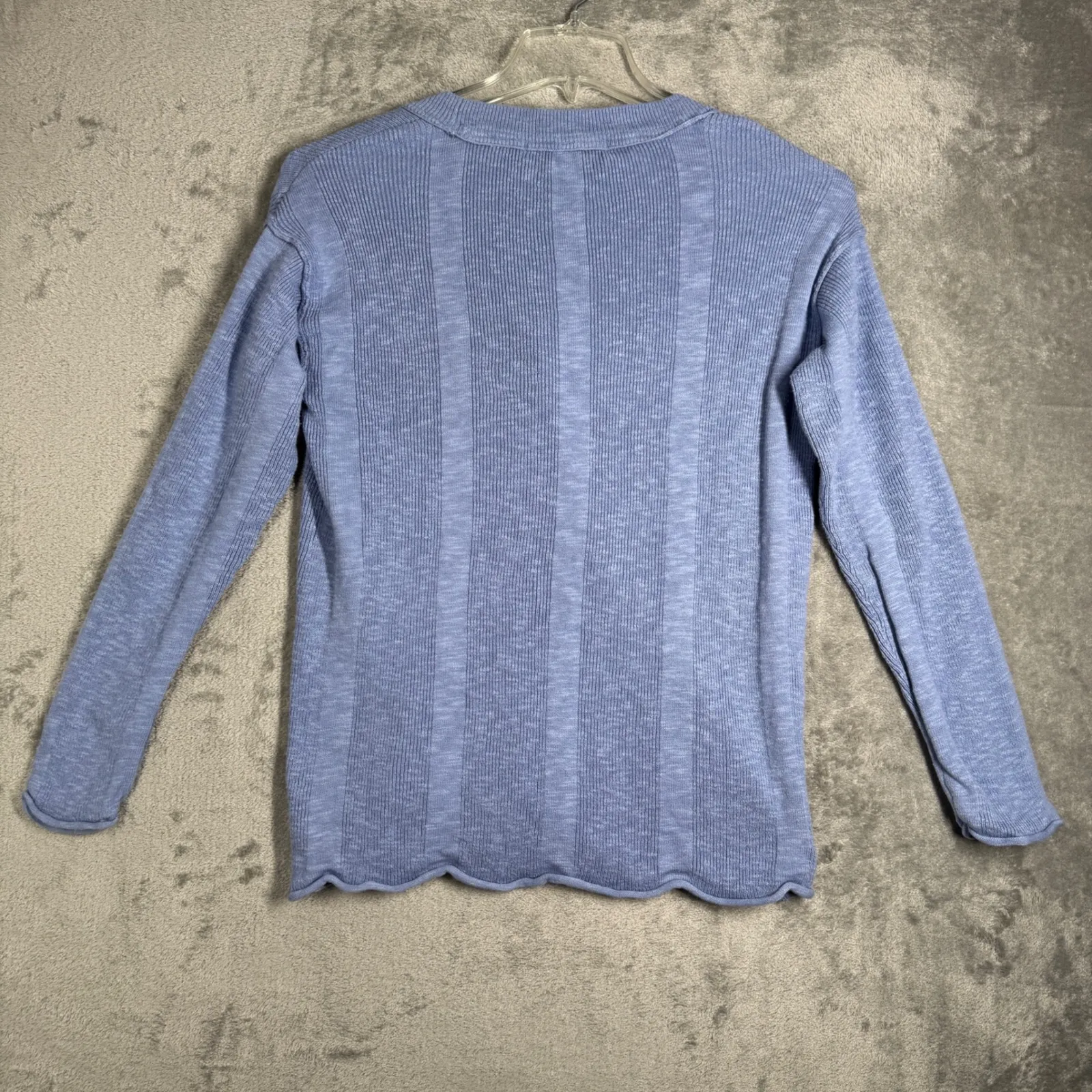 Free People Beach Shirt Ribbed Knit Henley Top Long Sleeve Casual Button Blue XS - Image 3