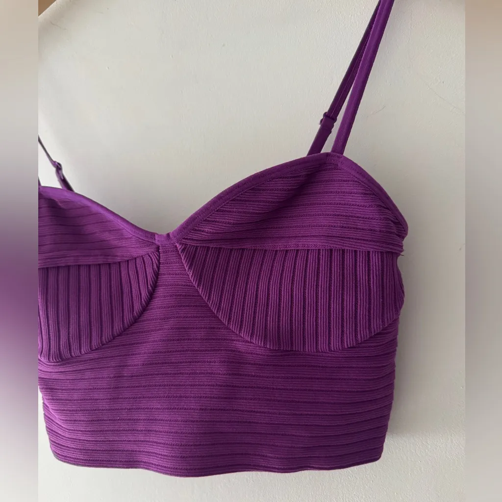 Garage Purple Seamless Bustier Ribbed Cami Crop Top Sweetheart Neckline - Image 3