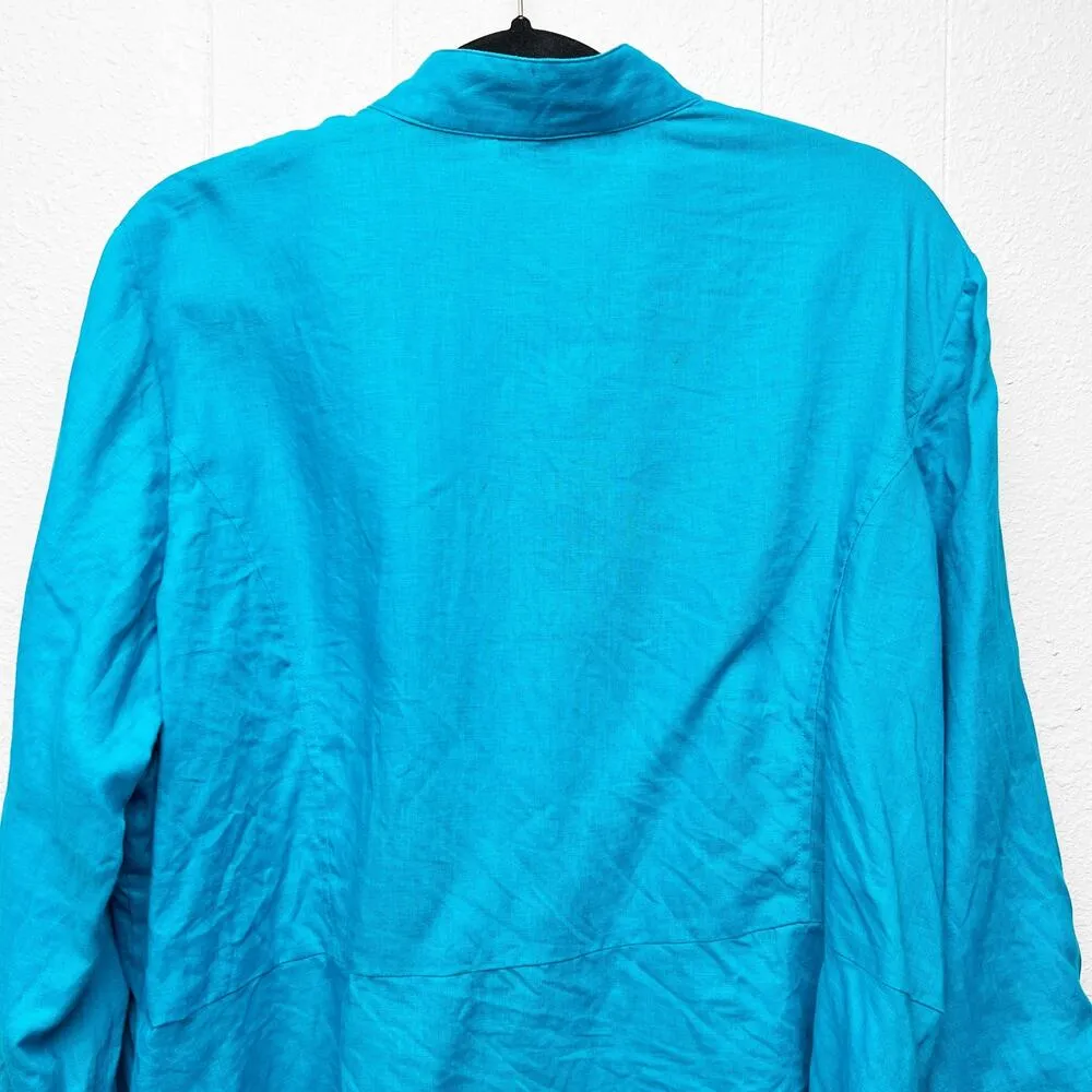 Jones New York 100% Linen Turquoise Jacket 2X Coastal Beachy Lagenlook Nautical - Image 7