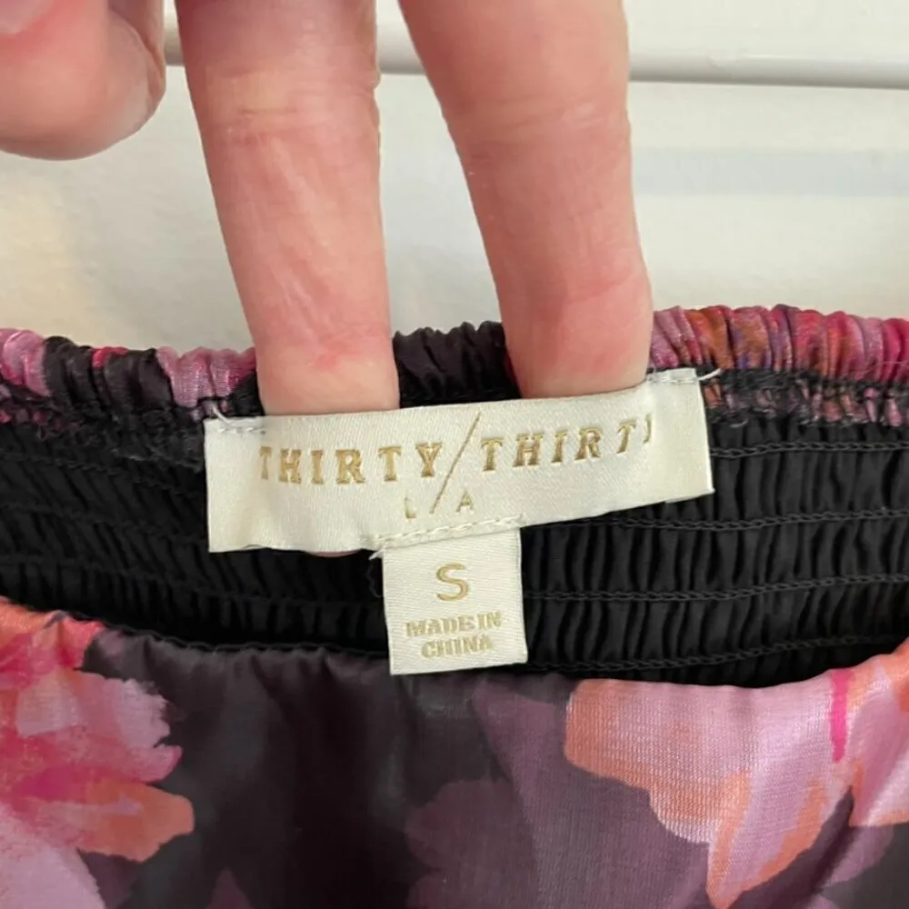 THIRTY THIRTY LA Plum Purple Pink Floral Shiny Square Neck 3/4 Sleeve Blouse S - Image 6