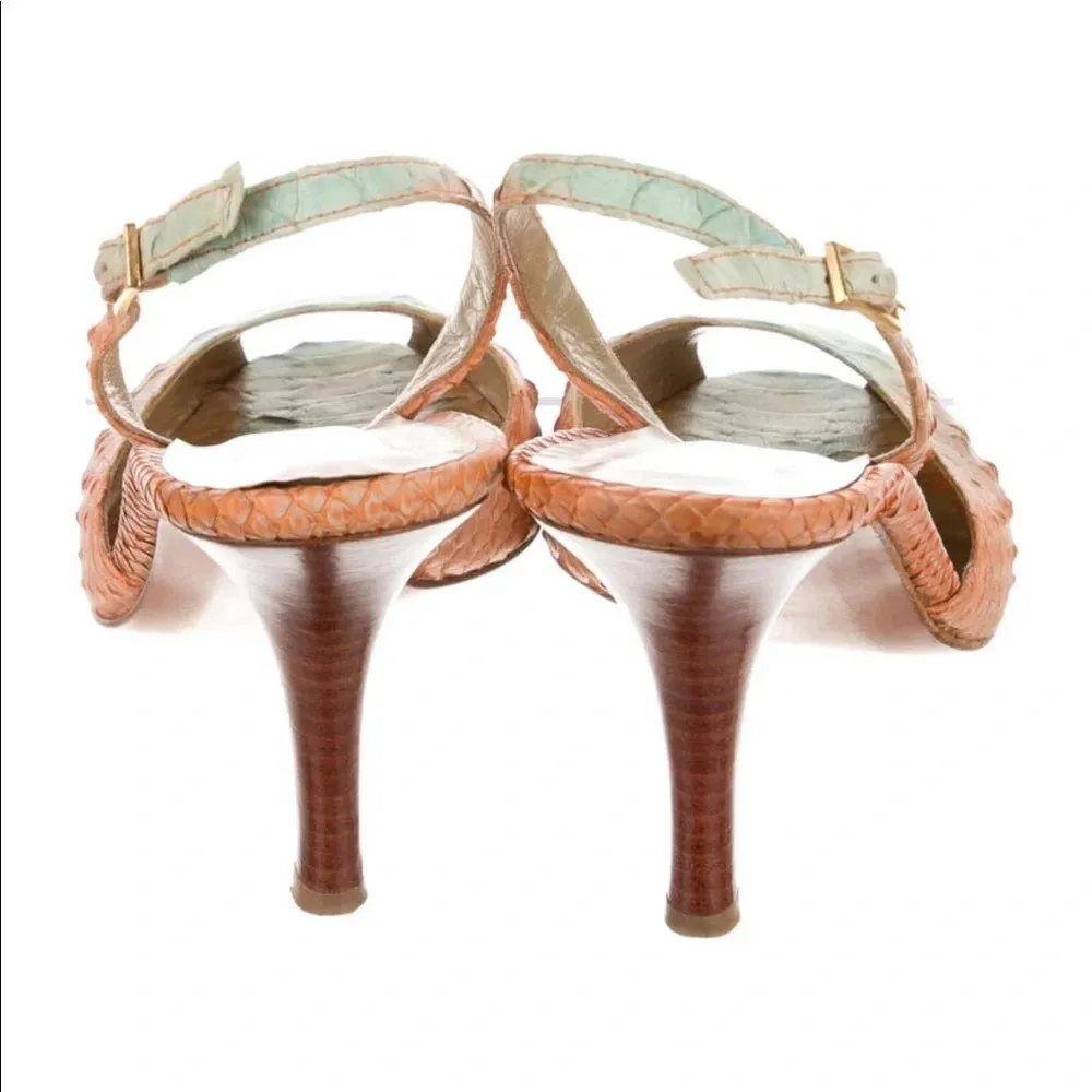 Stuart Weitzman Multi Color Leather Snakeskin Slingback Sandals Size 7.5 - Image 6