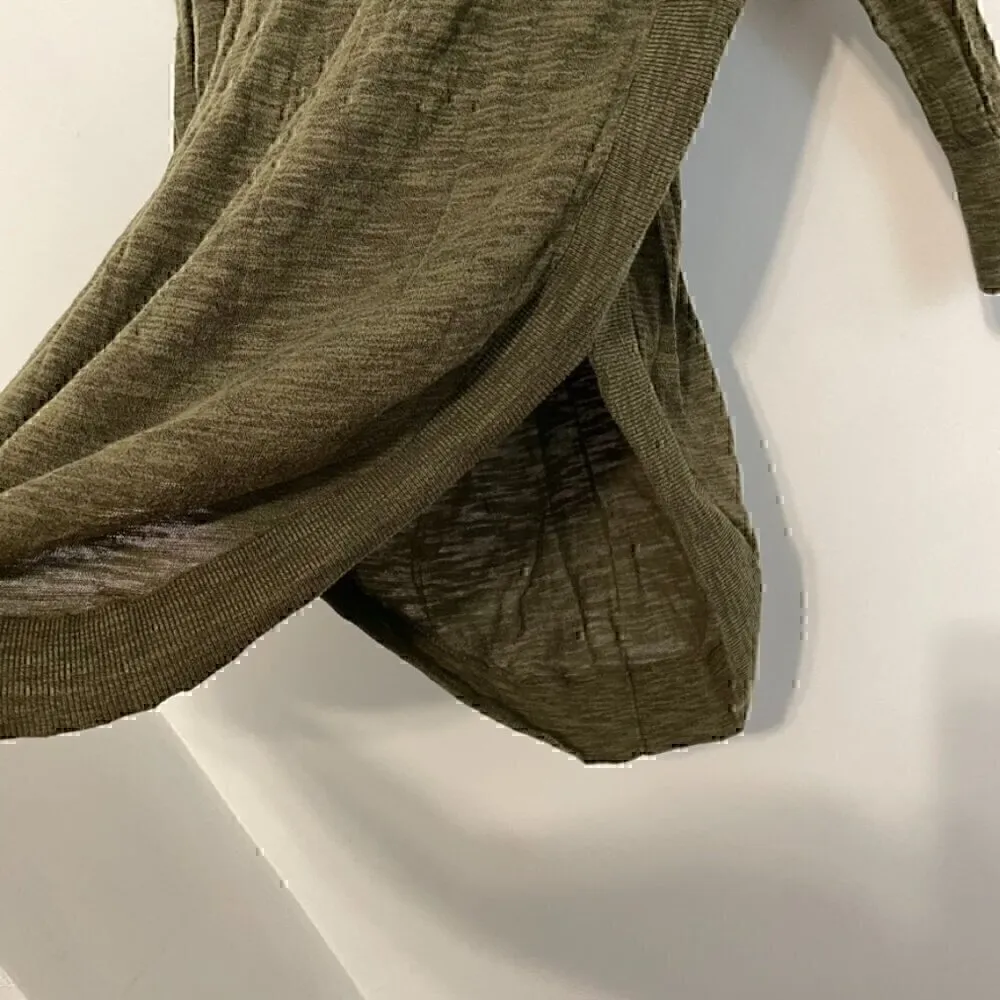 EXPRESS Lace Up Back Circle Hem Sweater Olive Green 3/4 Sleeve Lattice Cotton S - Image 10