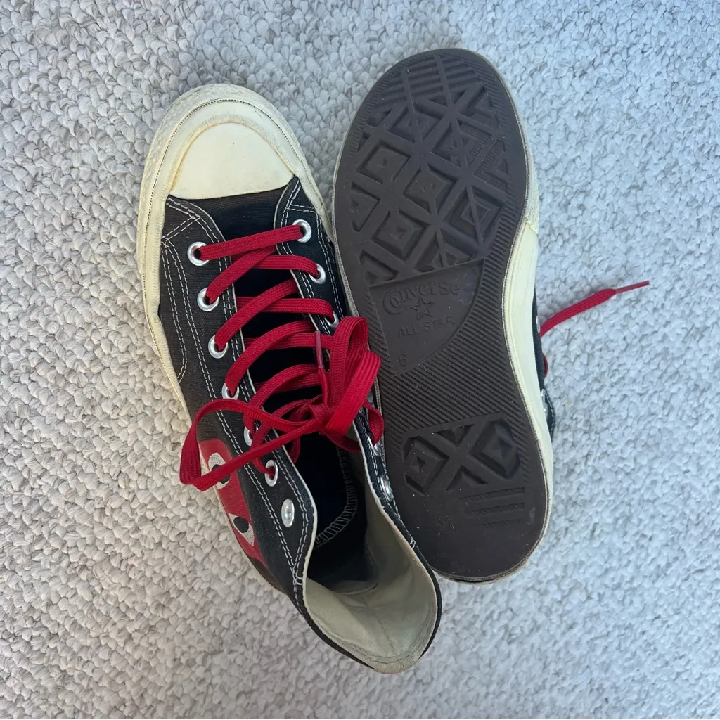 Converse Chuck Taylor High Sneakers Sz W 8 M 6 All Star Comme des Garcons Play Black - Image 6