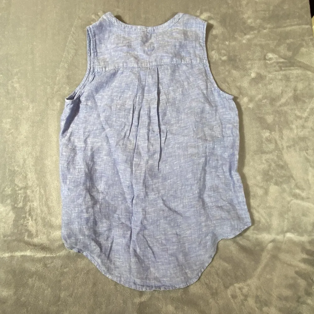 Christian Siriano Top Small Shirt 100 % Linen Sleeveless Blue Cool Beach Coastal - Image 7