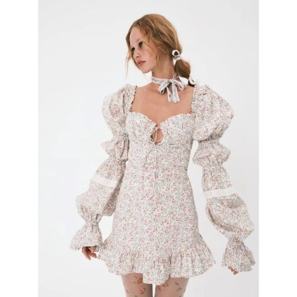 For Love & Lemons Lucca Mini Dress in Ivory X-Small New Womens Floral - Image 14