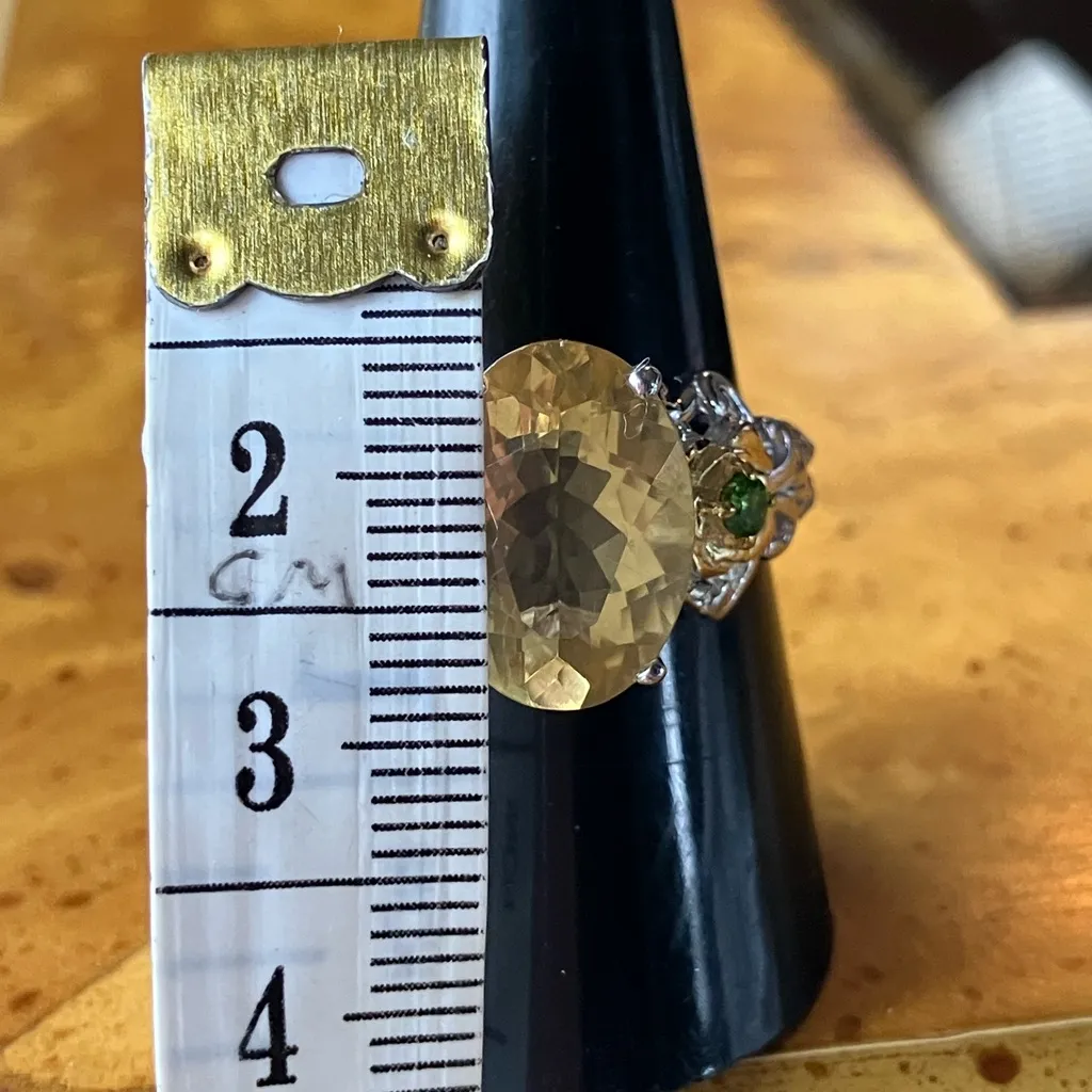 Yellow Labradorite Chrome Diopside Sterling Silver Cocktail Ring Size 8 - Image 7