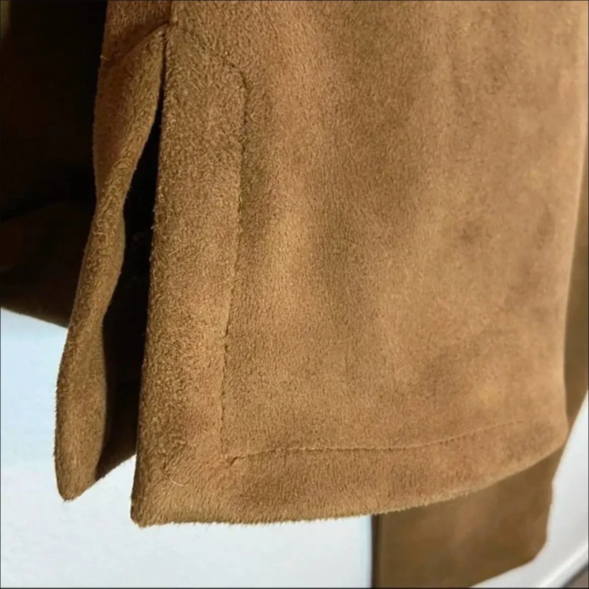 Vintage St. John Sport Faux Suede Pants y2k Slit Chain Floral Embroidery Tan 2 - Image 4