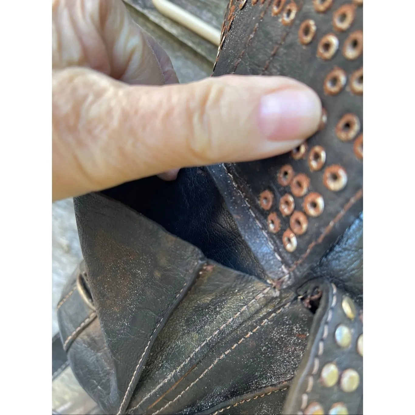 Vintage 70’s leather studded buckles backpack Black - Image 12