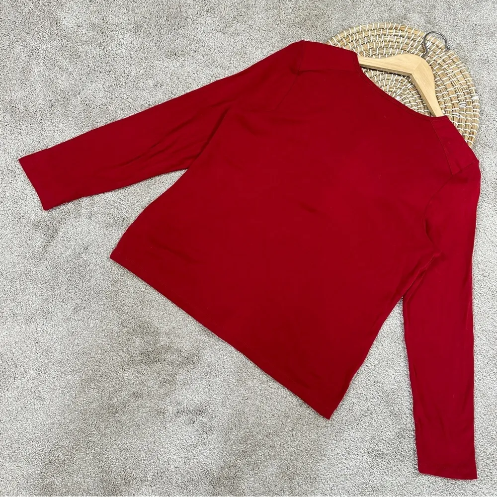 Lauren Ralph Lauren Henley Top Shirt Longsleeve Cotton Logo Embroidery in Red L Size L - Image 4