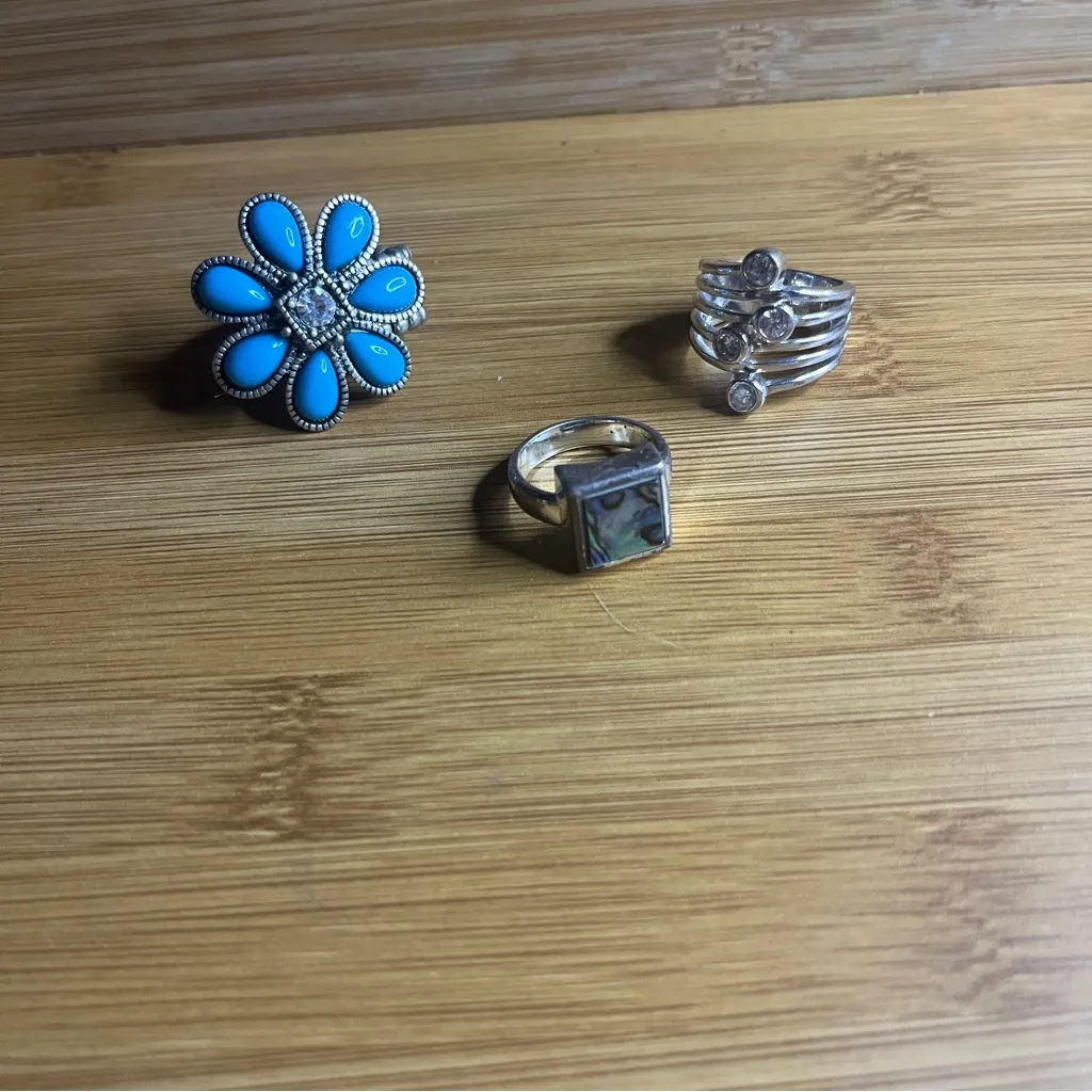 Turquoise and Silver Flower Ring Blue - Image 2