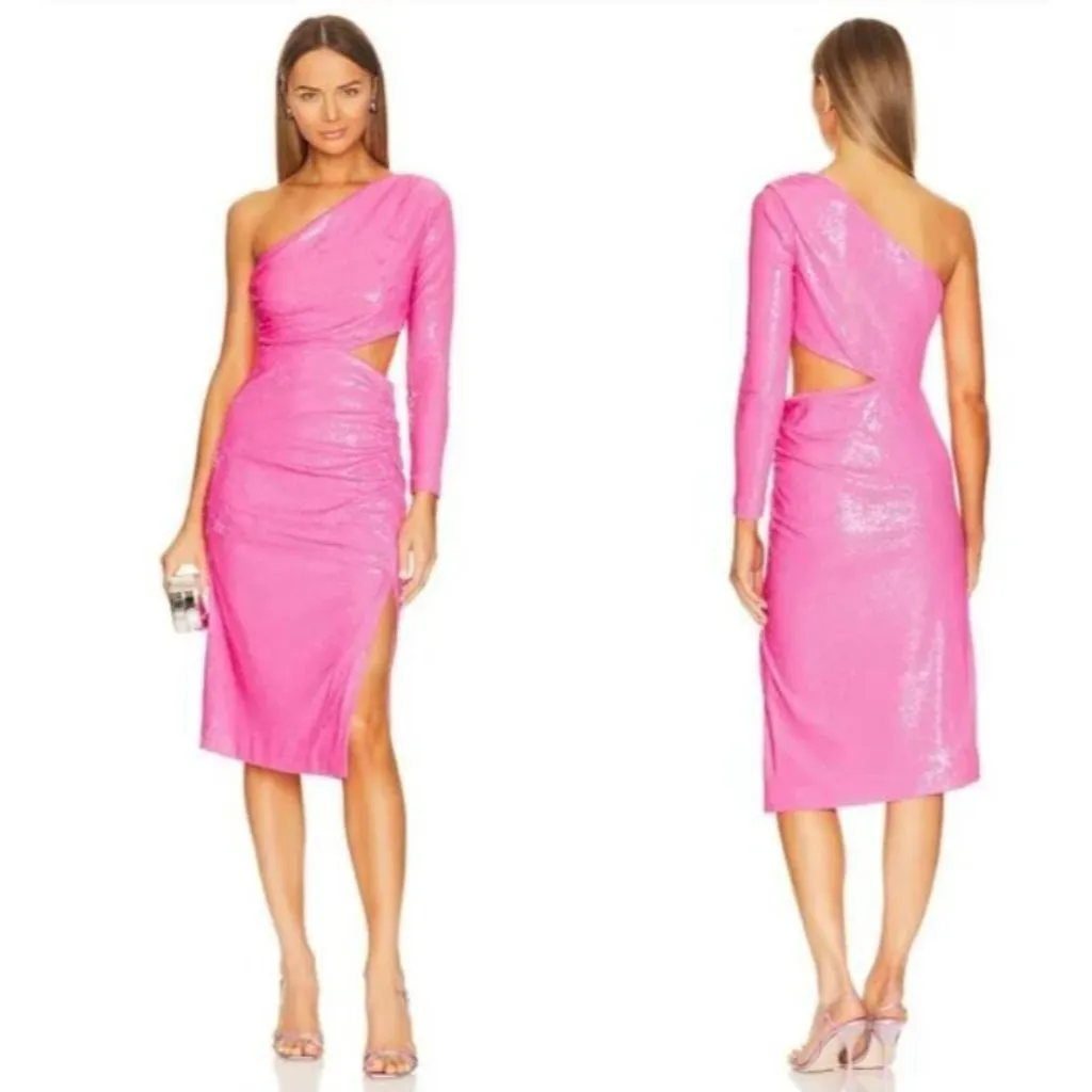 L’Agence Christie Hot Pink Sequin One-Shoulder Cutout Sheath Dress Size 0 - Image 2