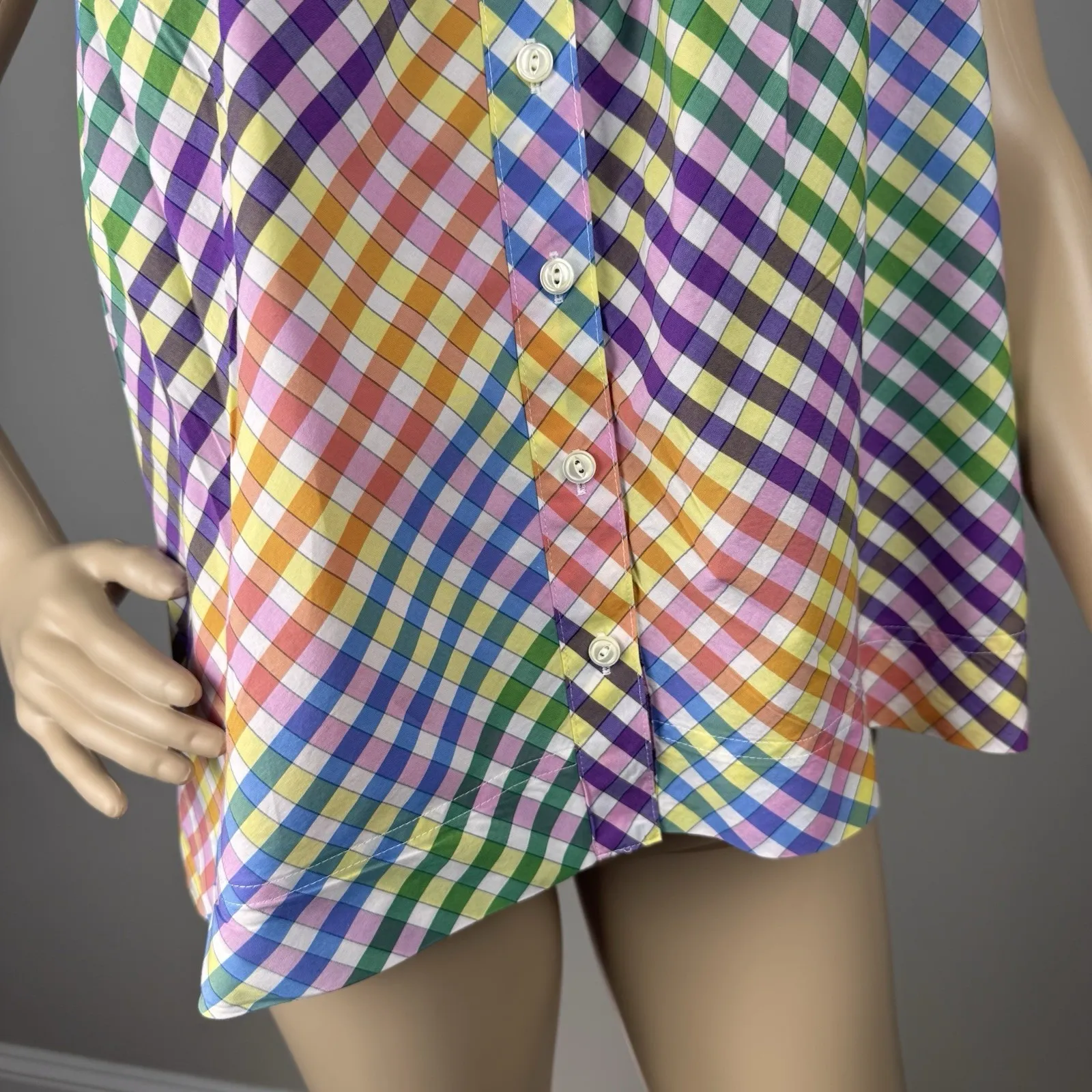 J Crew Tank Top Women's Sz 0 Rainbow Gingham‎ Square Neck Button Front Cotton - Image 15