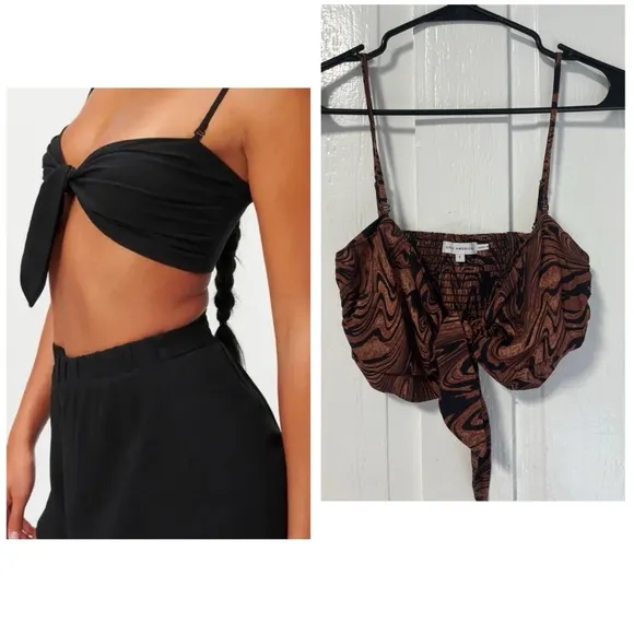 Good American Bandeau Tie front top brown and black marbled size small - Image 2