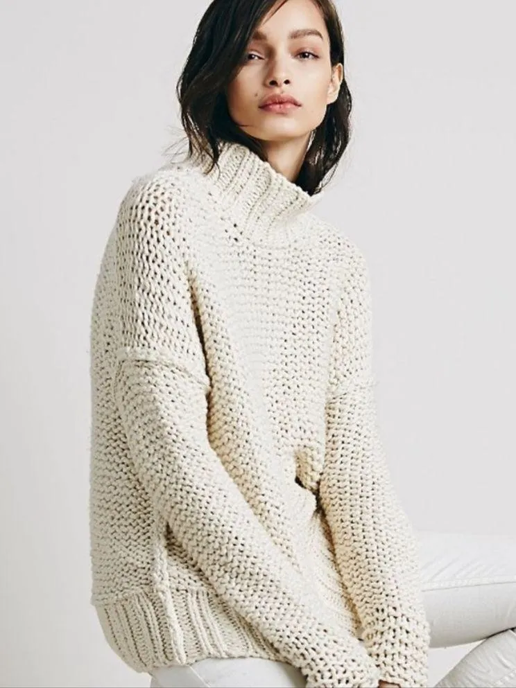 Free People Chunky Cotton Knit Cowl Neck Sweater - Image 2