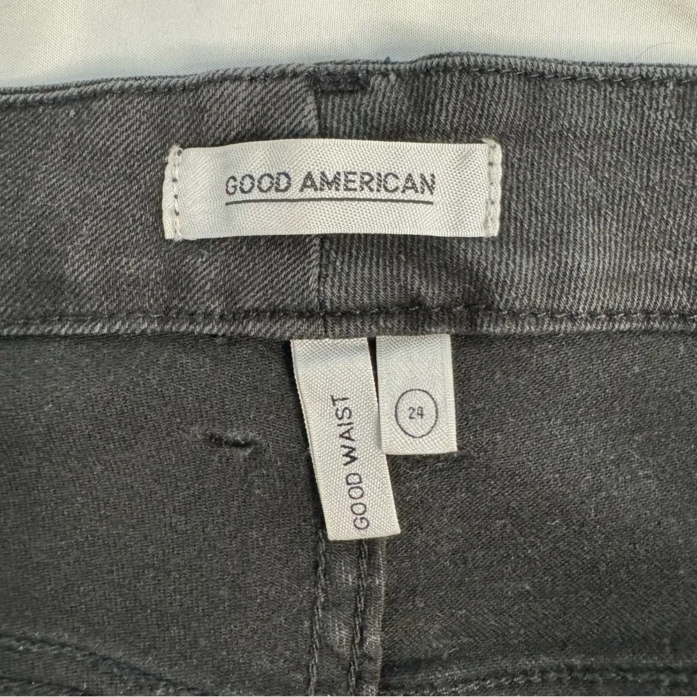Good American sz 24 Good Waist Black Skinny Jean Zip Fly Corded Detail Knee Moto - Image 9