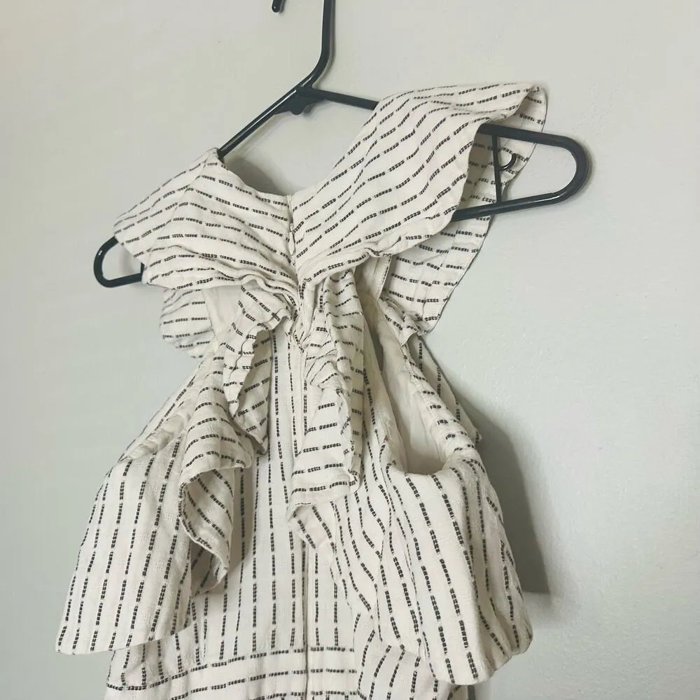 AMUR White Black Pinstripe Ruffled Seersucker Zip Up Back Knit Romper Size 4 - Image 11