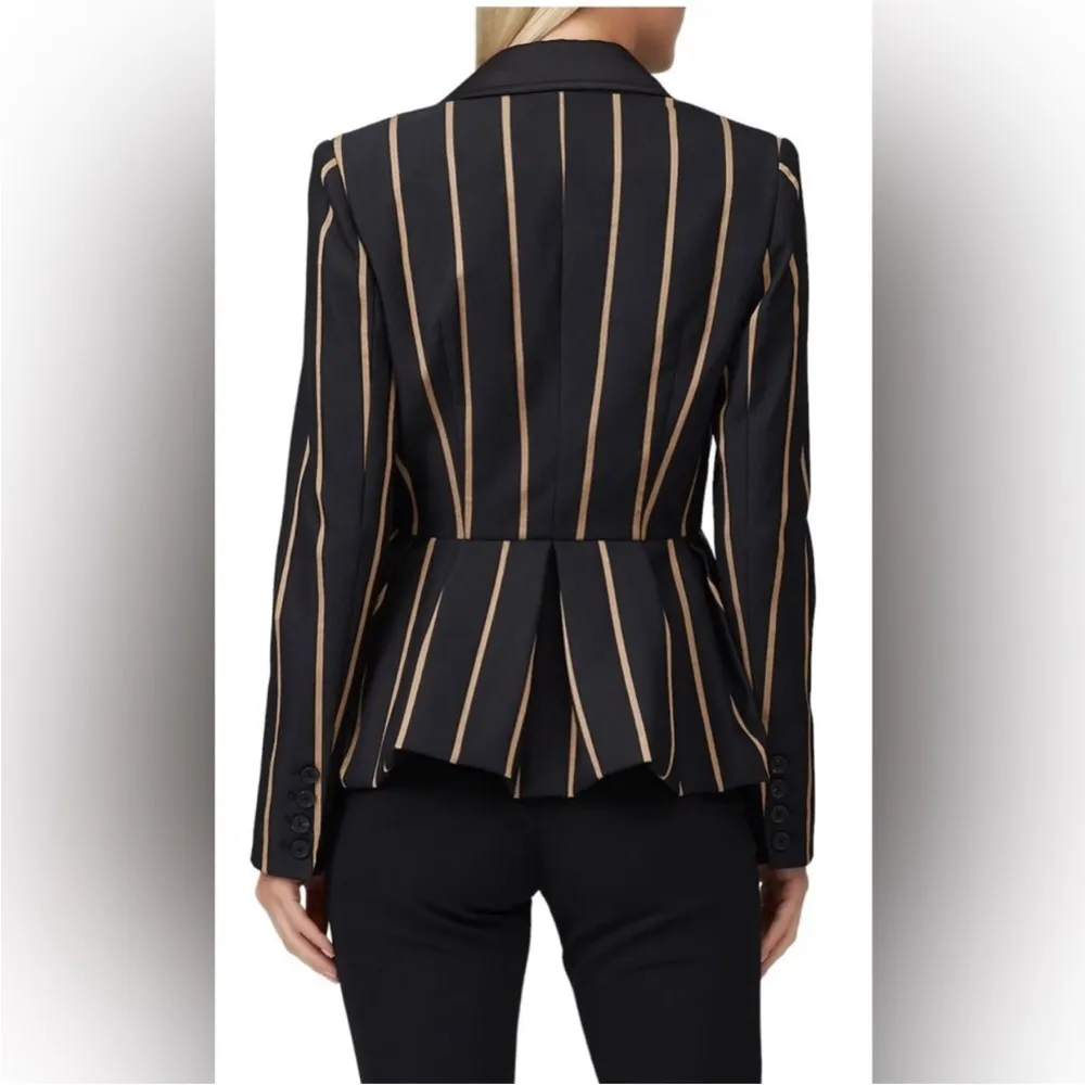 Self-Portrait Tailoring Peplum Blazer Vertical Stripes Black & Tan Flattering 6 - Image 3