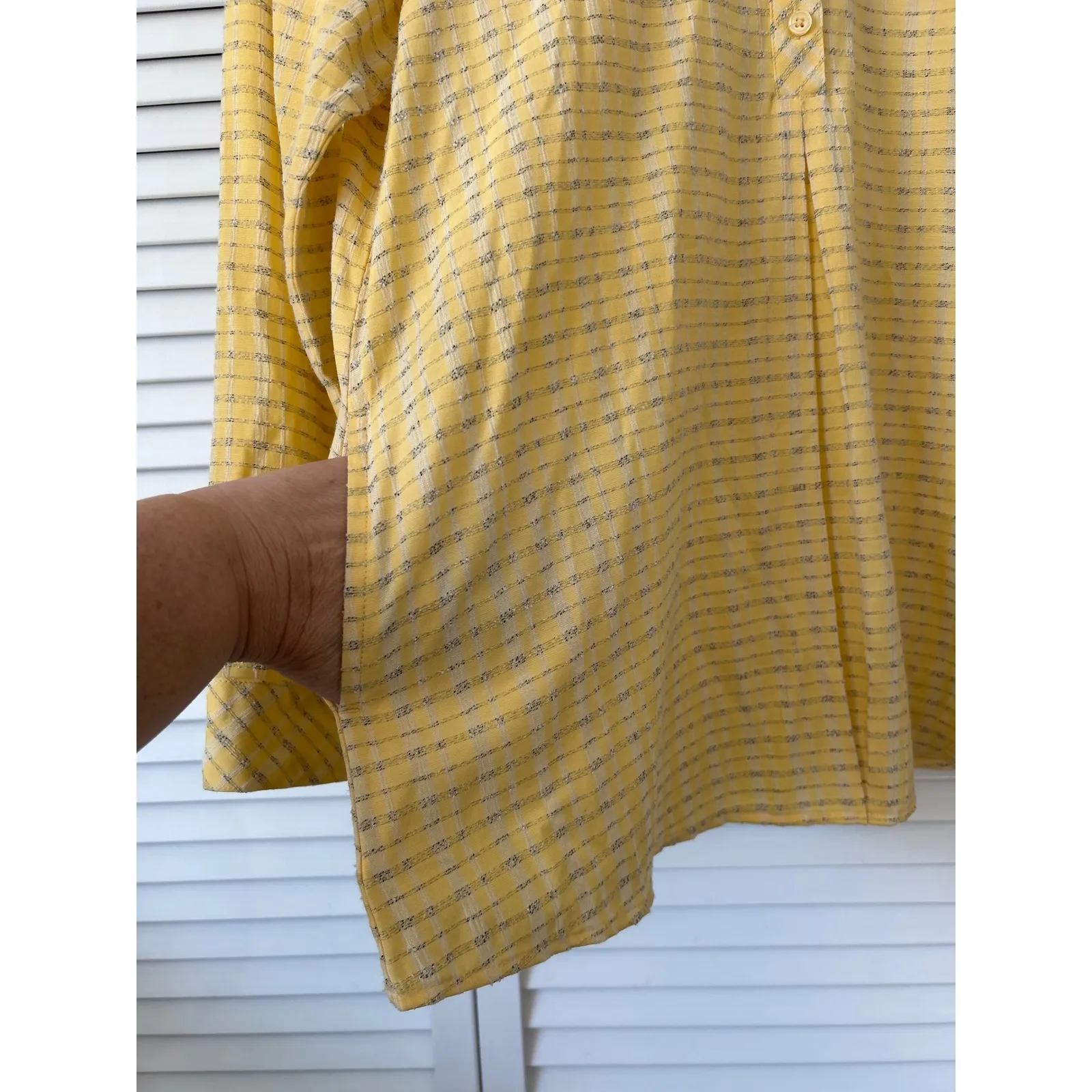 Christopher & Banks Petite Yellow Plaid Button Front Long Sleeve Shirt Top PM - Image 2