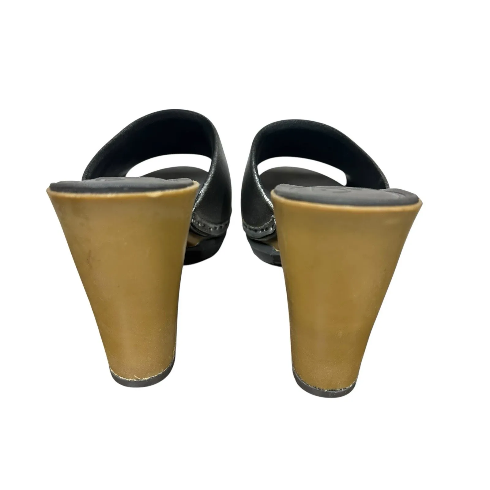 NoSox Polly Womens Retro Pin Up High Heel Sandals Metallic Silver Faux Wood Sz 9 - Image 10