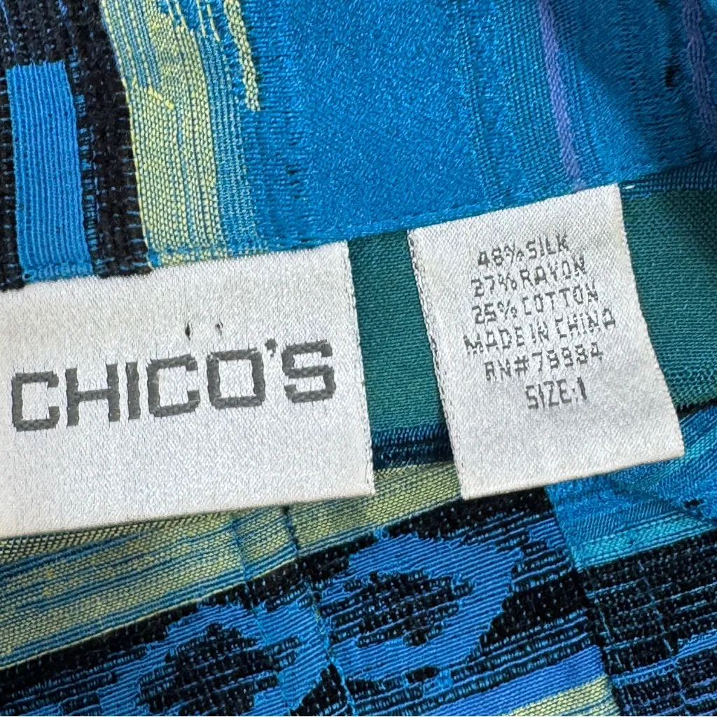 Chicos Silk Western Native Print Shirt Jacket Shacket Turquoise Blue Medium 1 - Image 9