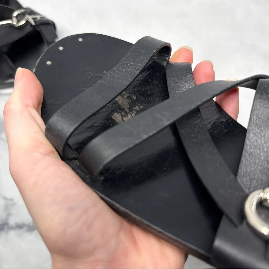 GUCCI Juliette Horsebit Leather Strappy Slingback Flat Sandal Shoes Black 40 - Image 6