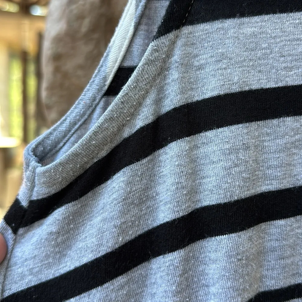 Sleeveless Swing Shift Dress Sundress Size M Gray Black White Stripes - Image 11