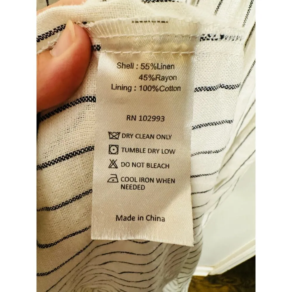 DEREK LAM 10 CROSBY x RTR White Stripe Linen Collar Knot Waist Shirt Dress 38 Size undefined - Image 12