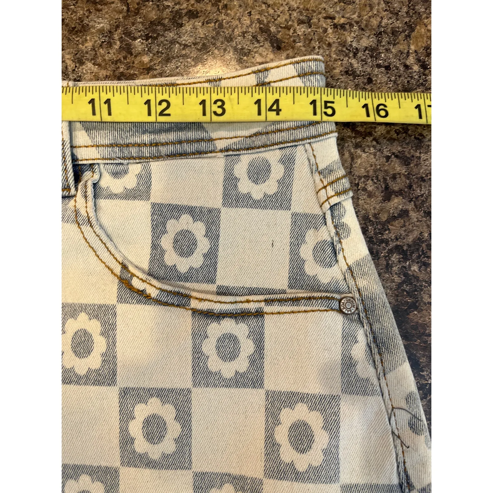 Balboa NEW Ragstock‎ Blue Colorblack Floral Mini Jean Skirt Raw Hem Size Medium - Image 5