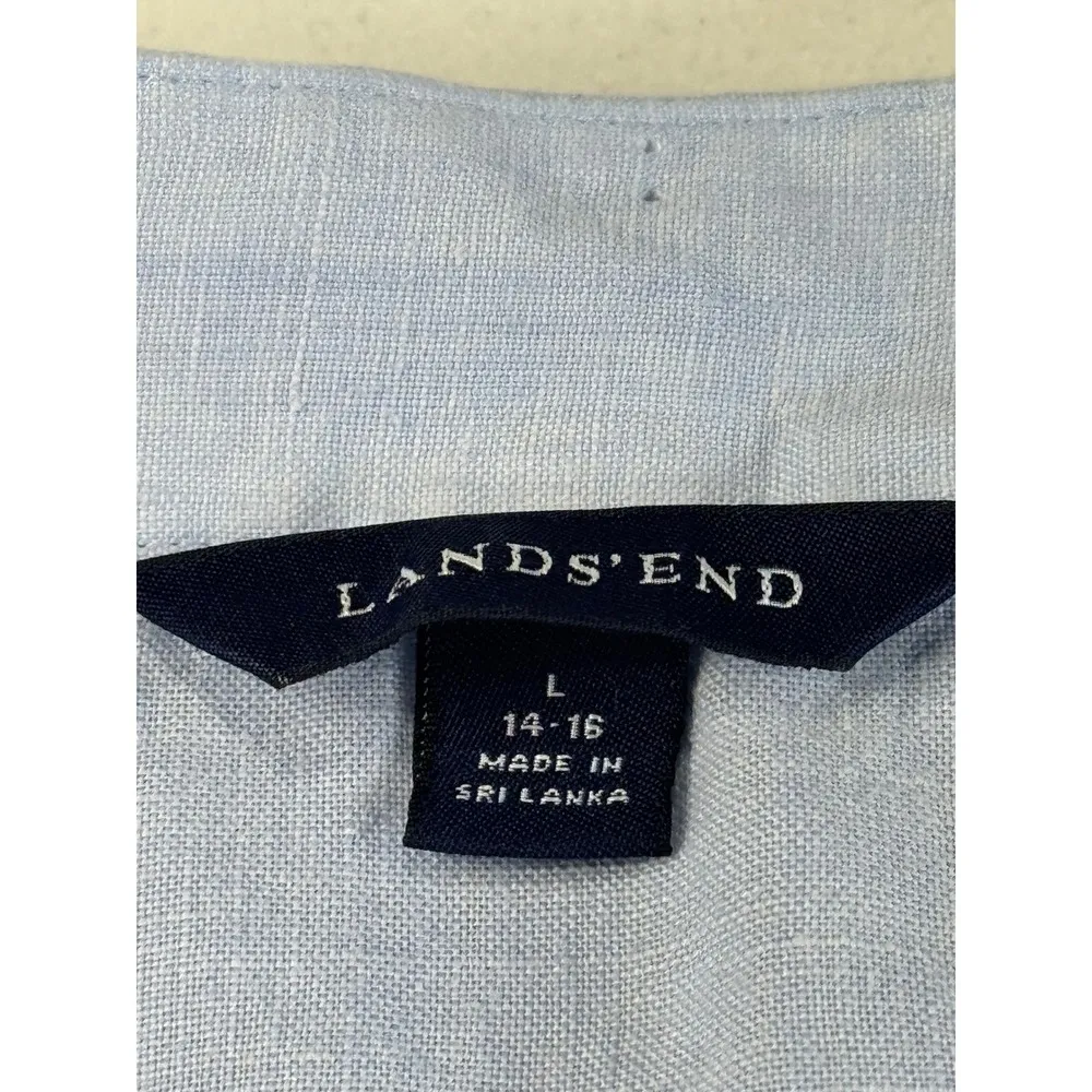 Lands'‎ End Linen Short Sleeve Button Up Shirt Womens Large Light Blue - Image 7