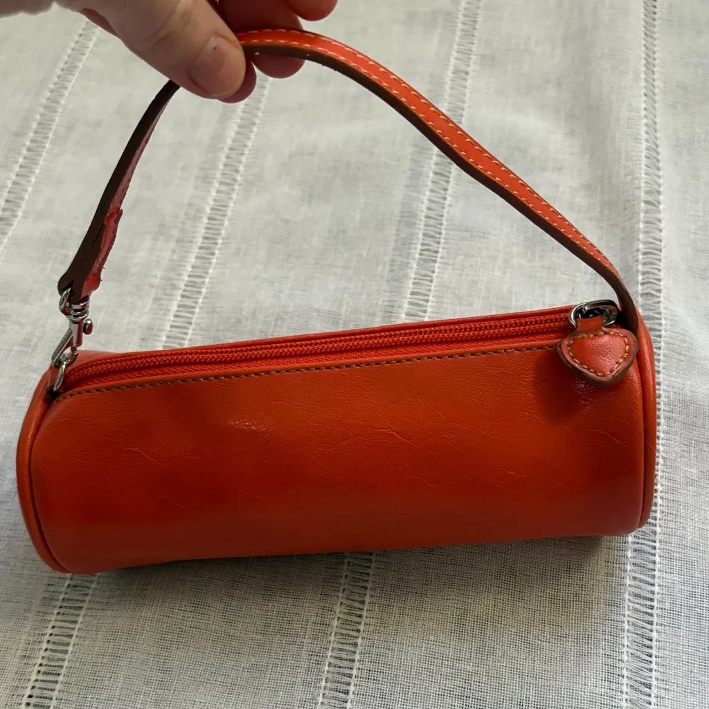 Y2k Orange Mini Wristlet with Leopard Print Interior. - Image 2