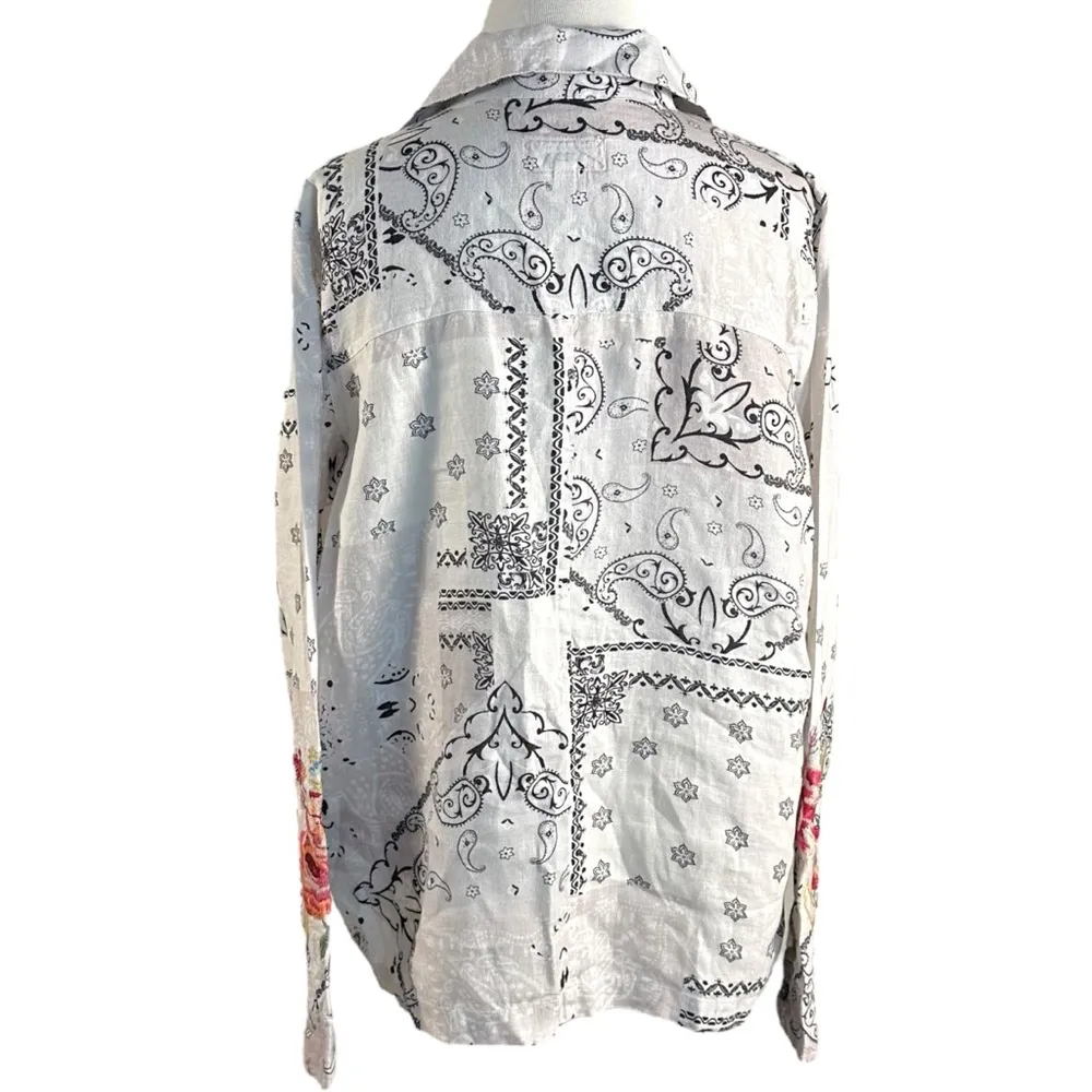 Johnny Was Linen Ashton Bandana Worker Jacket Small Embroidered Blazer Summer - Image 7