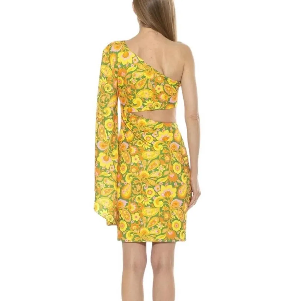 Alexia Admor yellow floral print one shoulder resort vacation dress Size Medium - Image 2