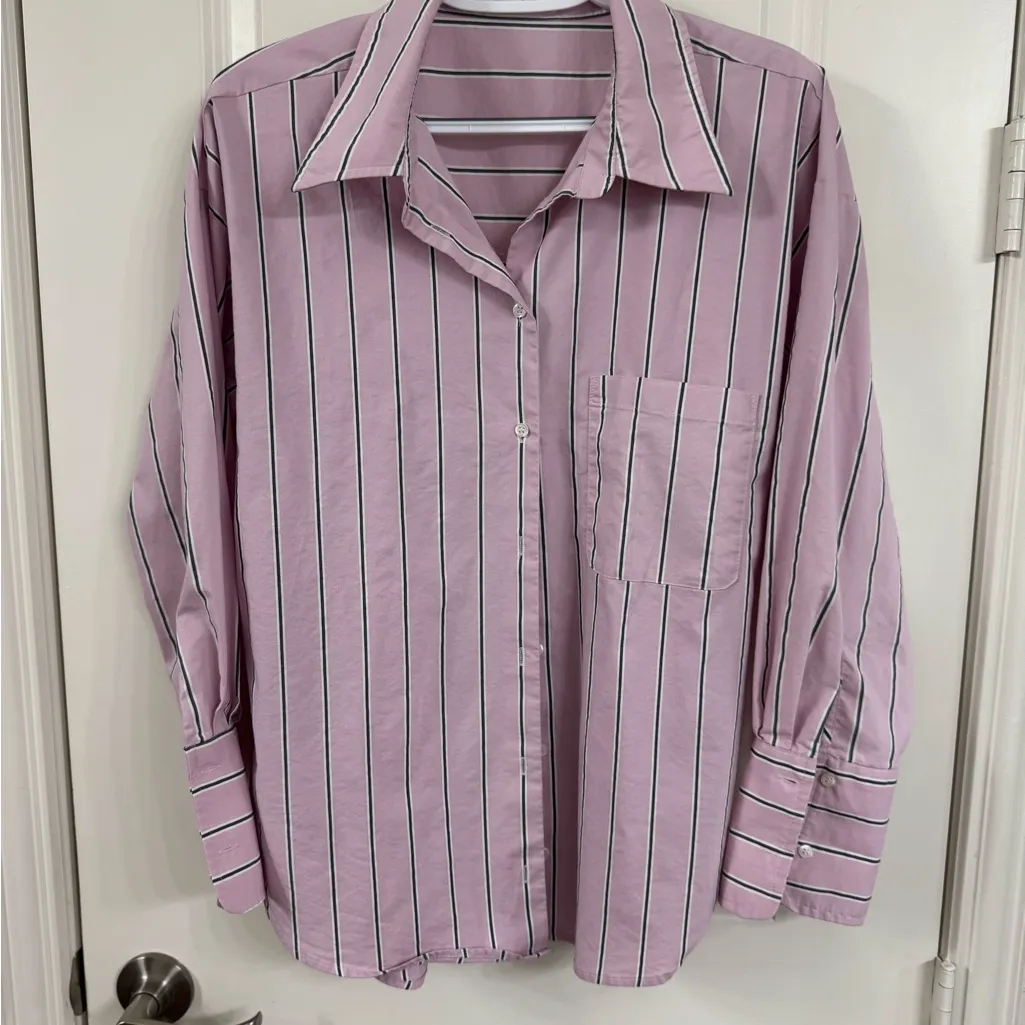 Mango Pink and Black Striped Button-Down Shirt - Image 2