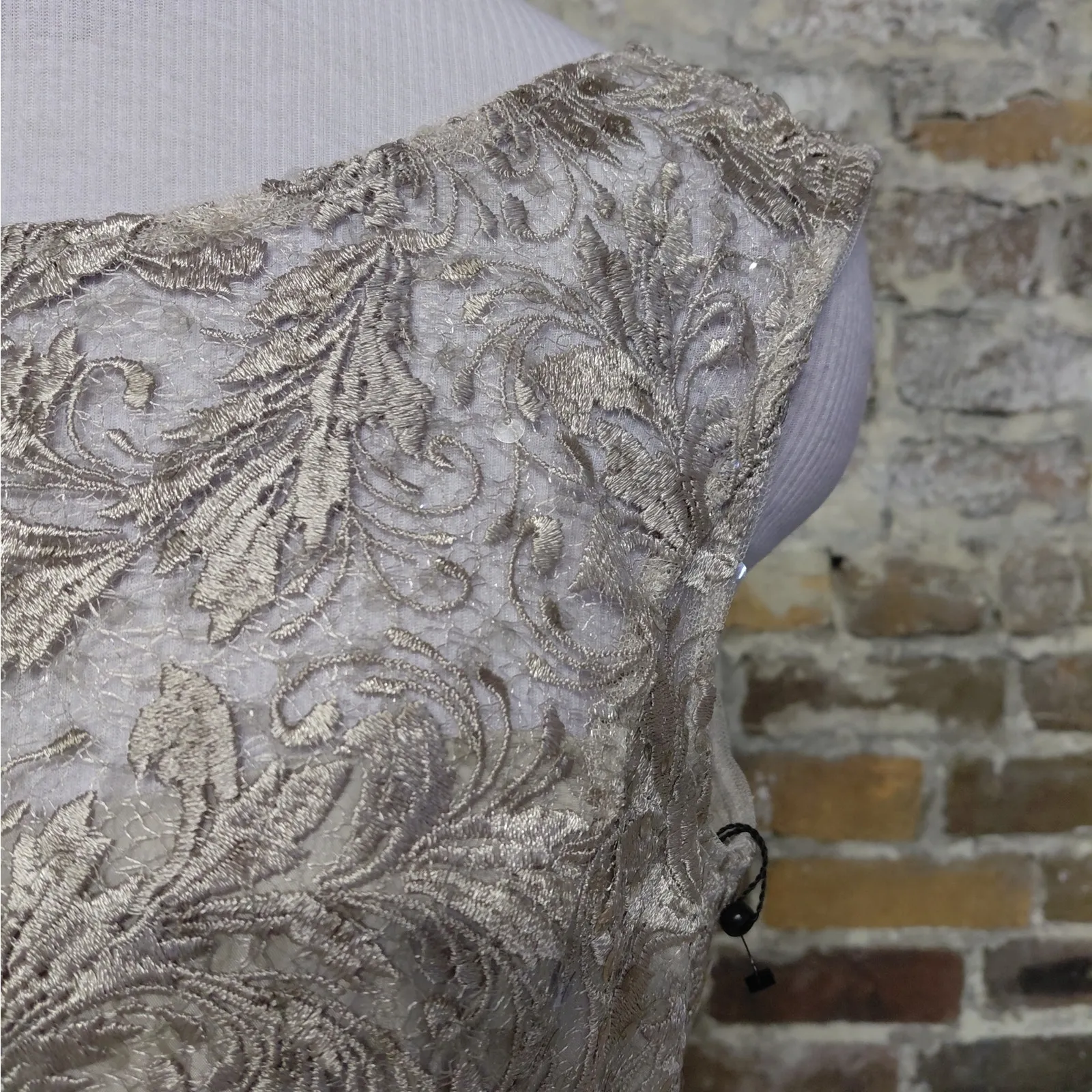 $299 Adrianna Papell Formal Evening Gown Size 6 Sequin Lace Dress Wedding Party - Image 6