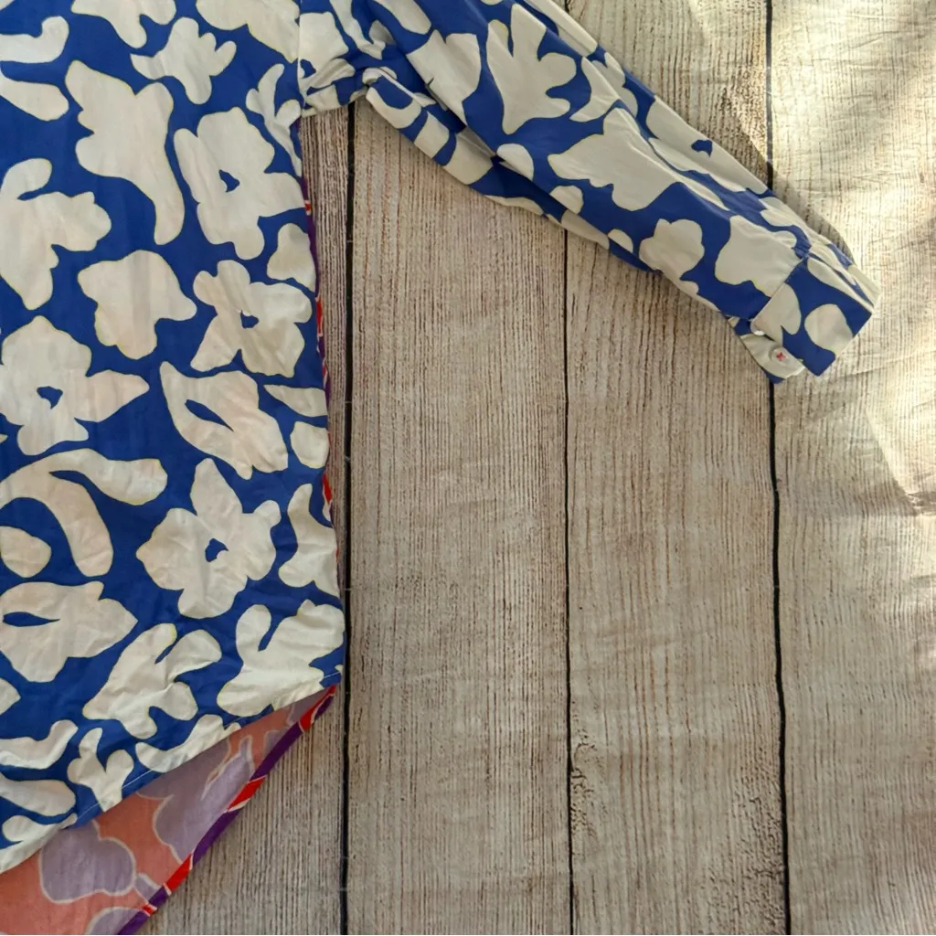 Anthropologie Colorblock Purple Green Floral Oversized Button Down Shirt Size XS - Image 2