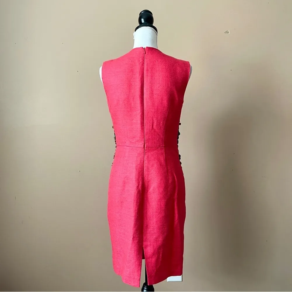 CHETTA B | Vintage Fuchsia Silk Tweed Turquoise Beaded Sheath Dress Sz 2 - Image 8