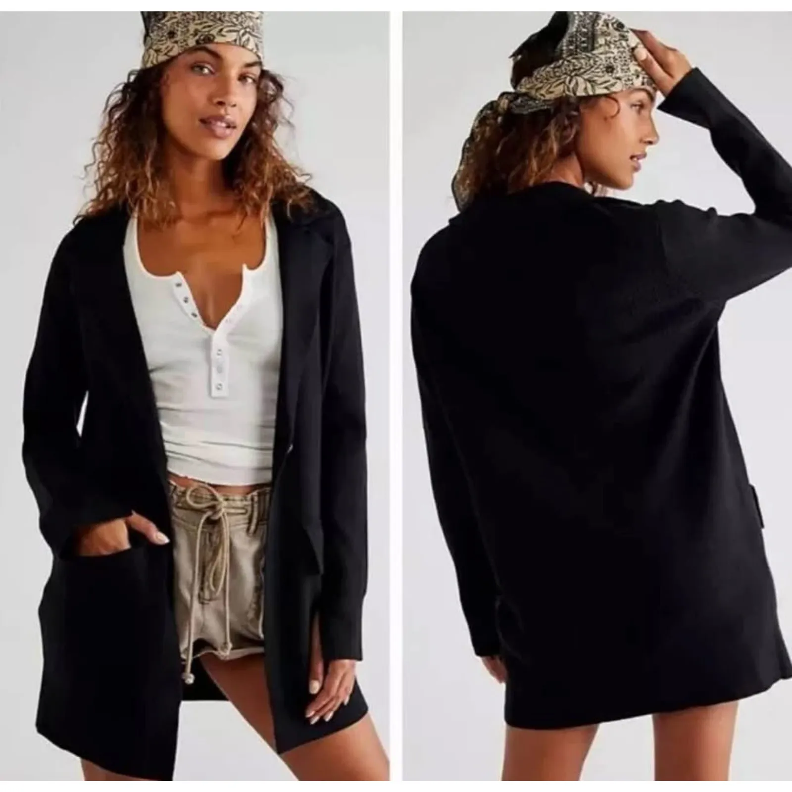 Free People Black Single Button Ribbed Sweater Blazer S - Image 7