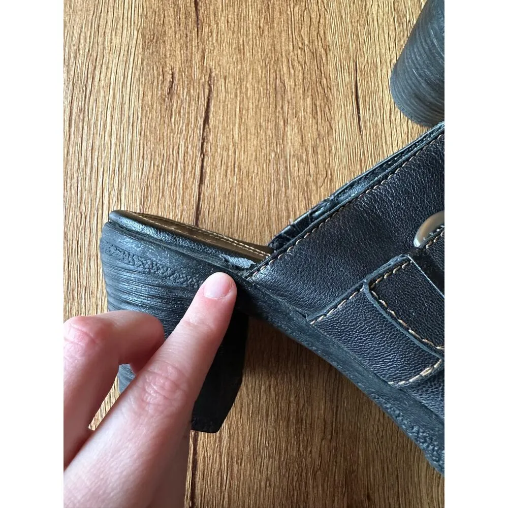 Born B.O.C. Black Leather Block Heel Clog Mules Size 9 - Image 6