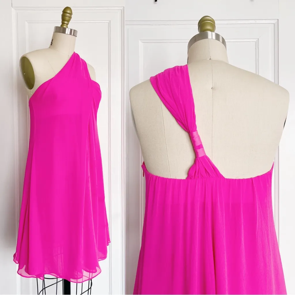Mara Hoffman • Silk One Shoulder Mini Dress hot pink chiffon flowy a-line - Image 9