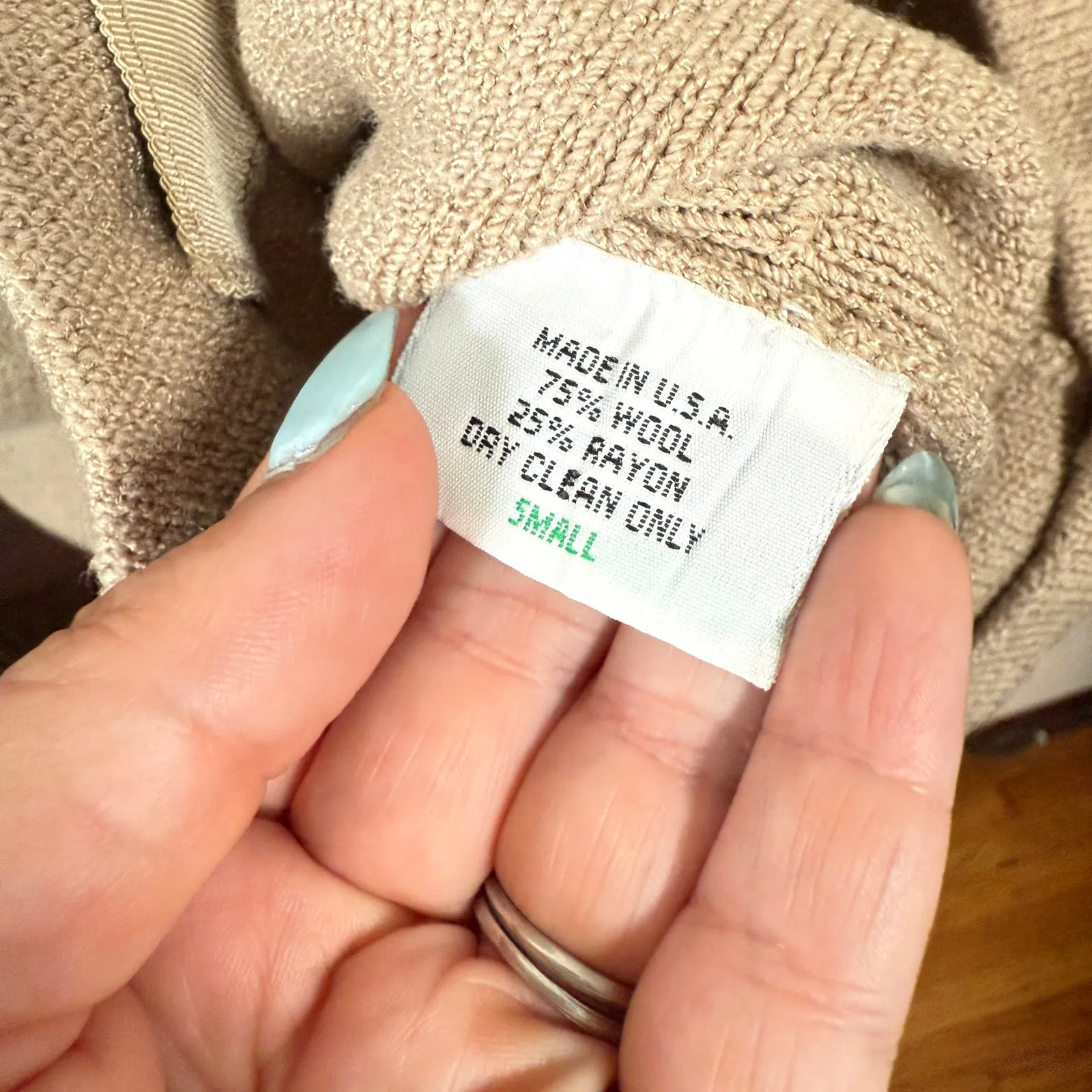 90s Vintage | Beige Wool Long line Cardigan Sweater Unique Gold Buttons | Small - Image 8