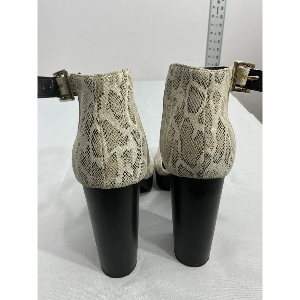 Womans Charlotte Russe Sandals 10 Ivory Beige Snake Print Ankle Strap Platform - Image 5
