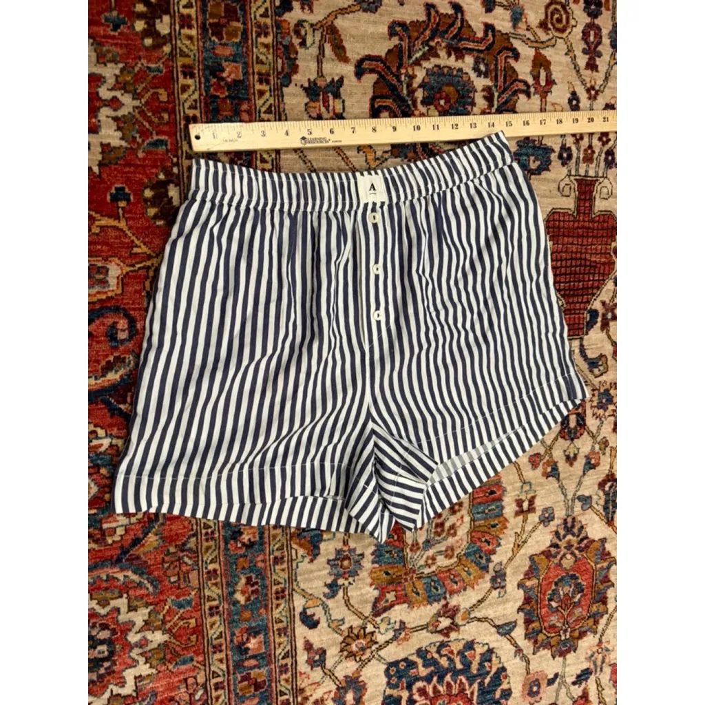 Anthropologie Striped Shorts Women’s M Blue White Button Front Pull-On - Image 4