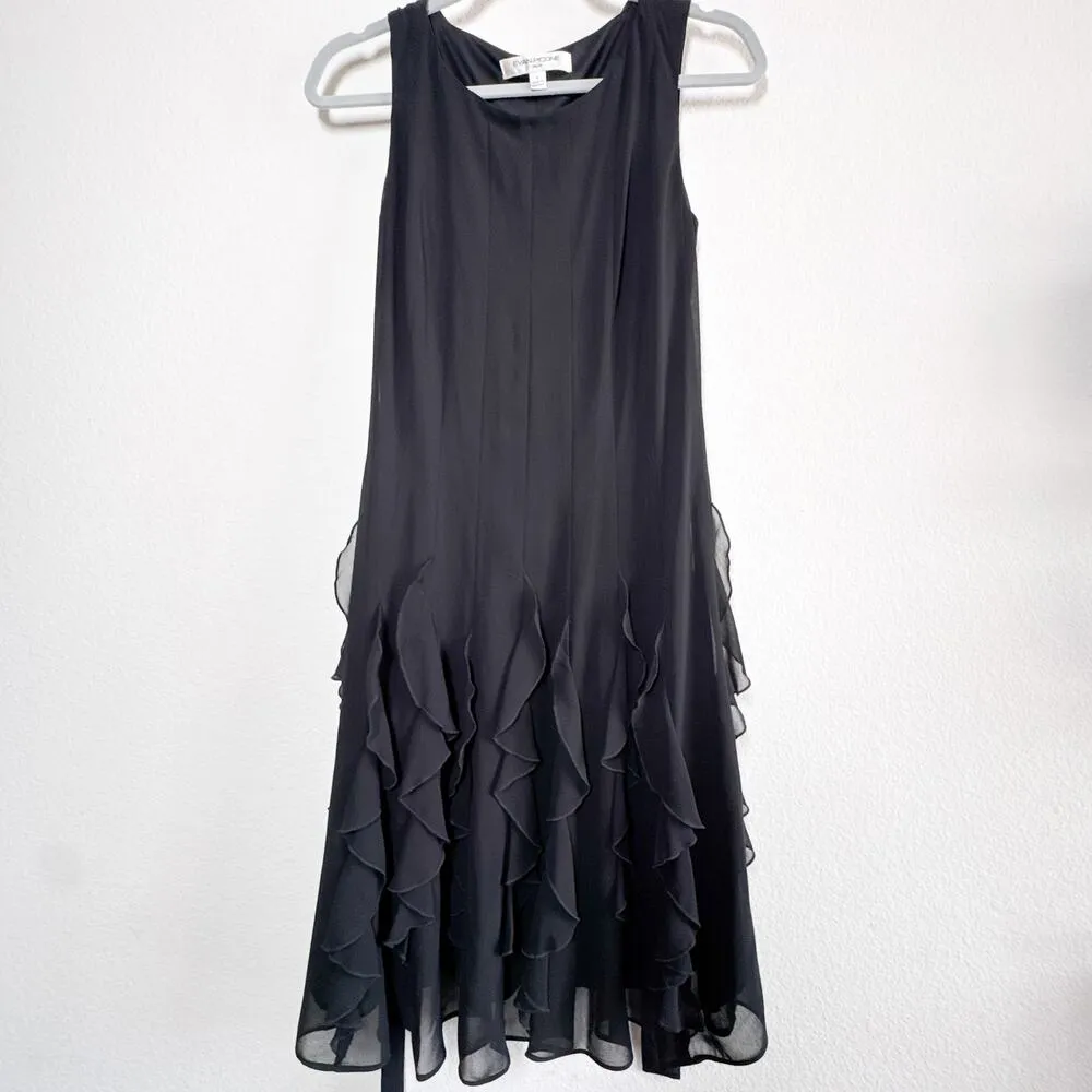 Vintage Evan Picone Ruffle Chiffon Black Fit & Flare Dress Size 4 - Image 5