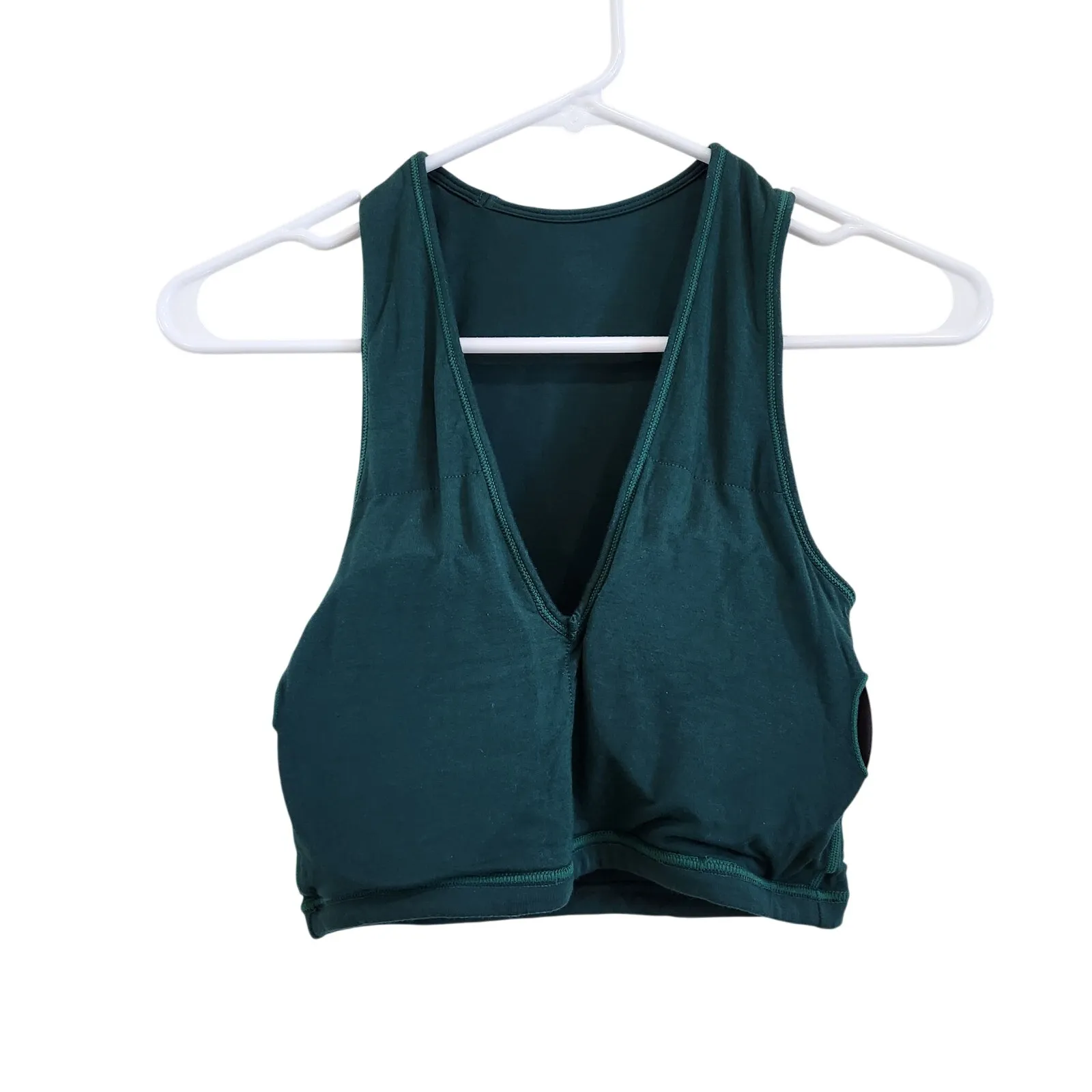 Klassy Network Deep V Neck Dark Green Crop Top Brami Tank Built in Bra Large - Image 3