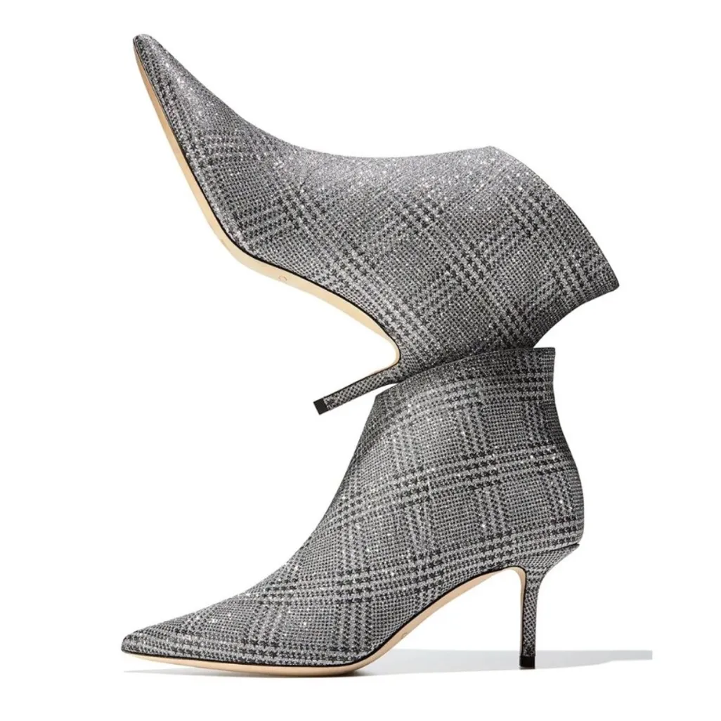 Jimmy Choo Marinda Prince of Stars Glitter Plaid Pointed Toe Ankle Booties Boots - Image 2