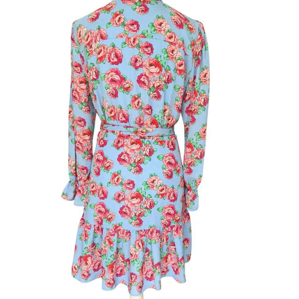 UNTUCKit Band Collar Floral April Dress – Size 6, Blue Floral Pink - Image 7