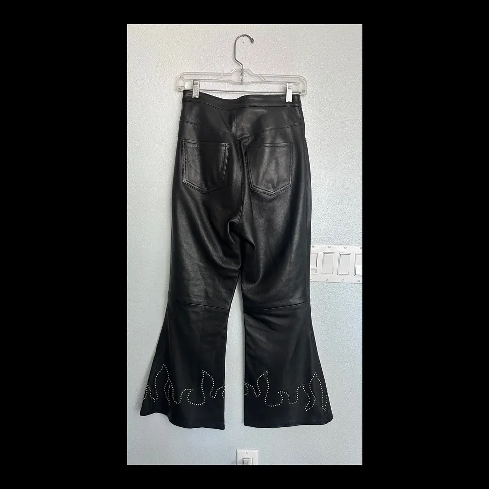 Authentic leather high waist flares with flame detailing Size 26 - Image 2