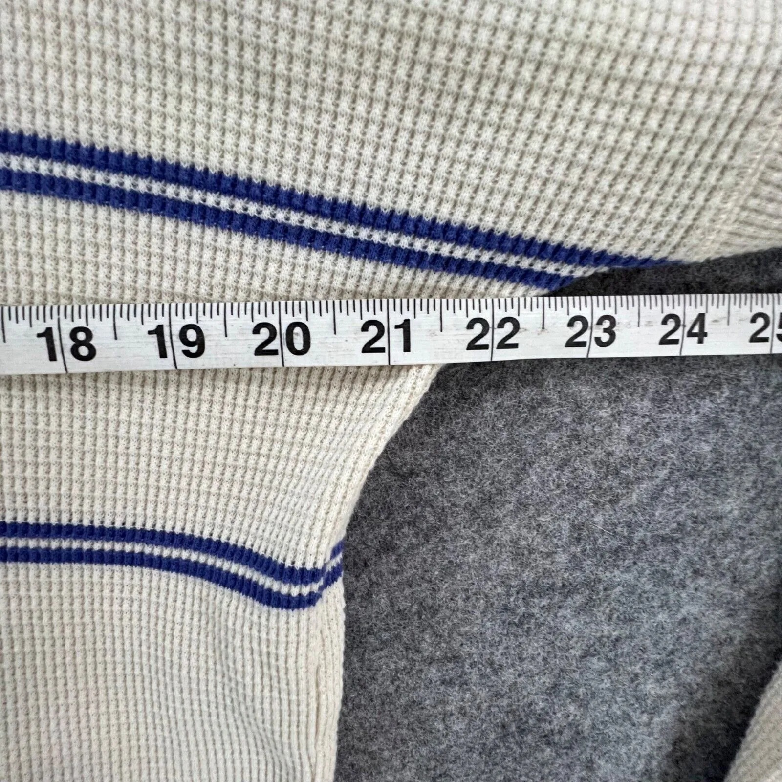 Aritzia Babaton Thermal Sweater Women S Cream Blue Striped Waffle Knit Cowl Neck - Image 8